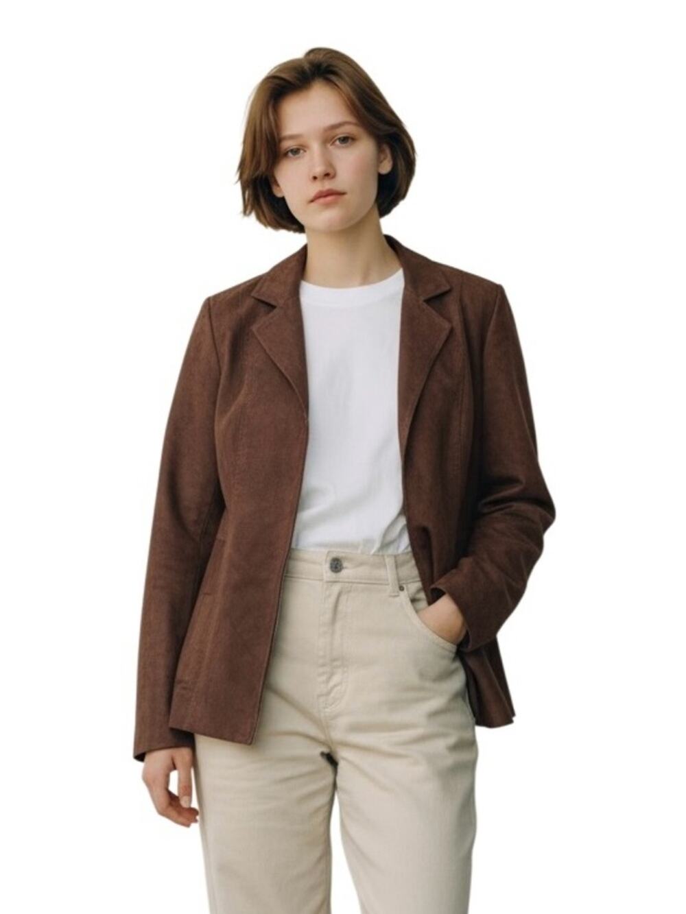 Nygard Faux Suede Jacket Size 8 Brown Tailored Zip-Front Lined with Pockets